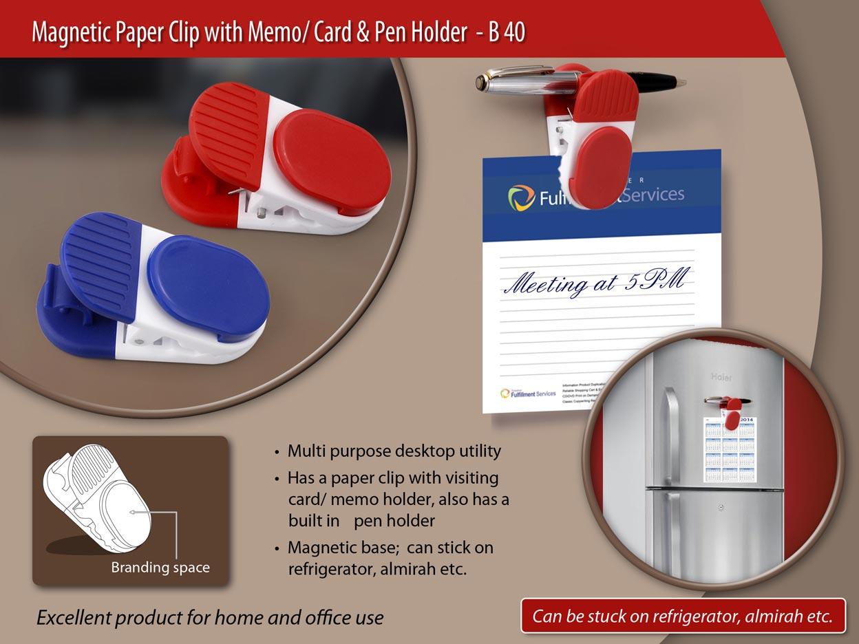 Magnetic Paper Clip With Memo / Card & Pen Holder