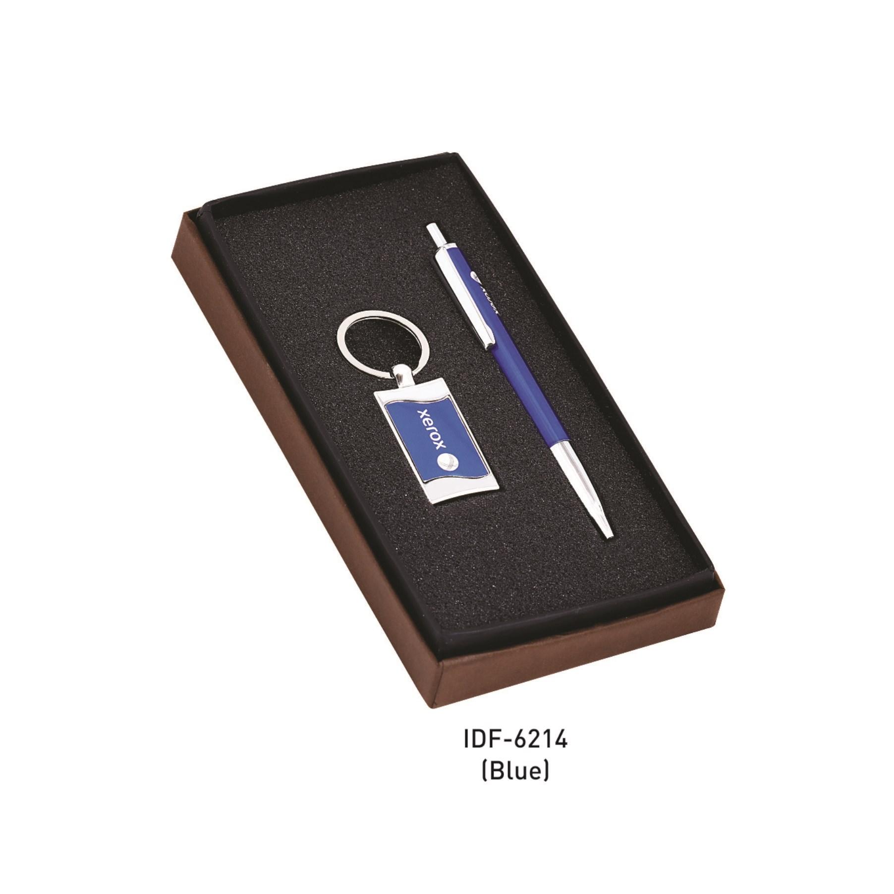 Gift Set Of Blue With Silver Pen And Keychain