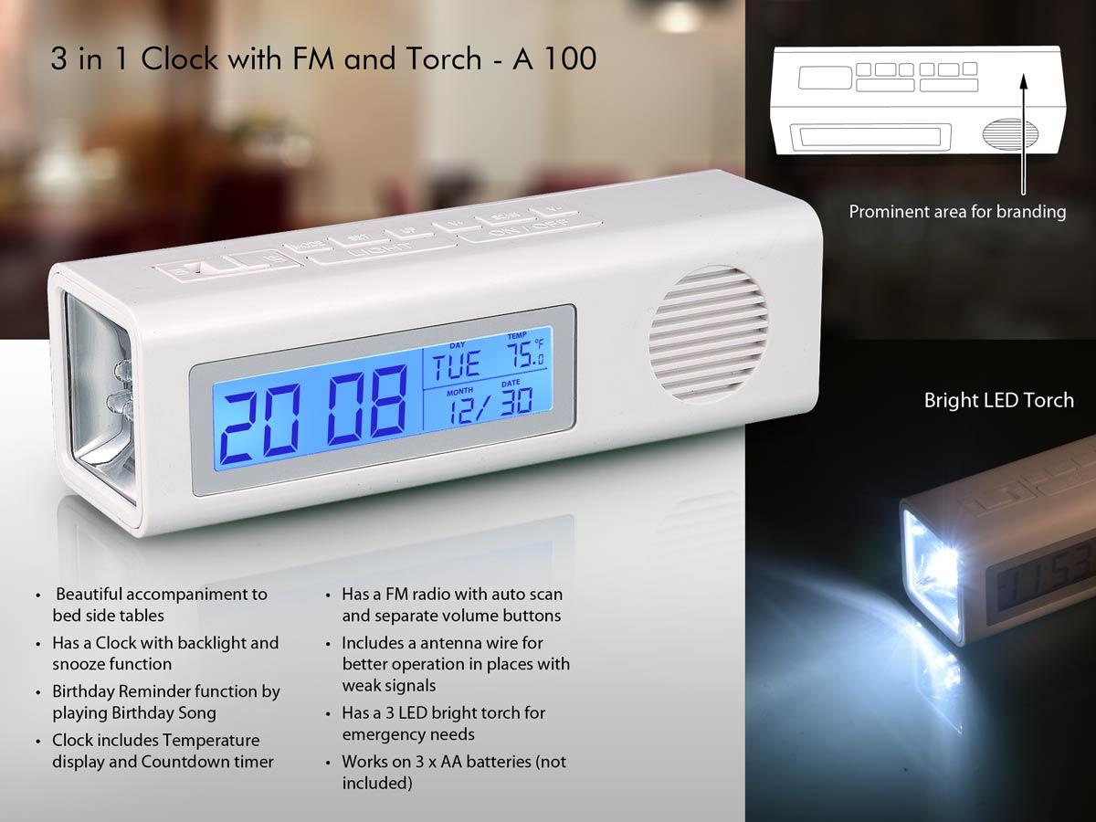 3  in 1 Clock With Fm And Torch