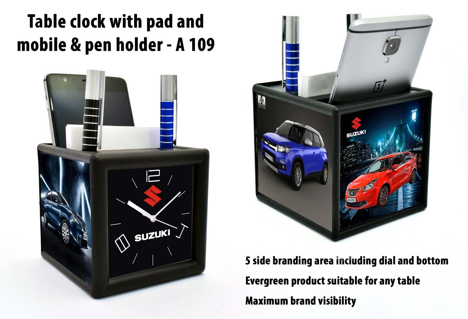 Table Clock With Pad , Mobile & Pen Holder