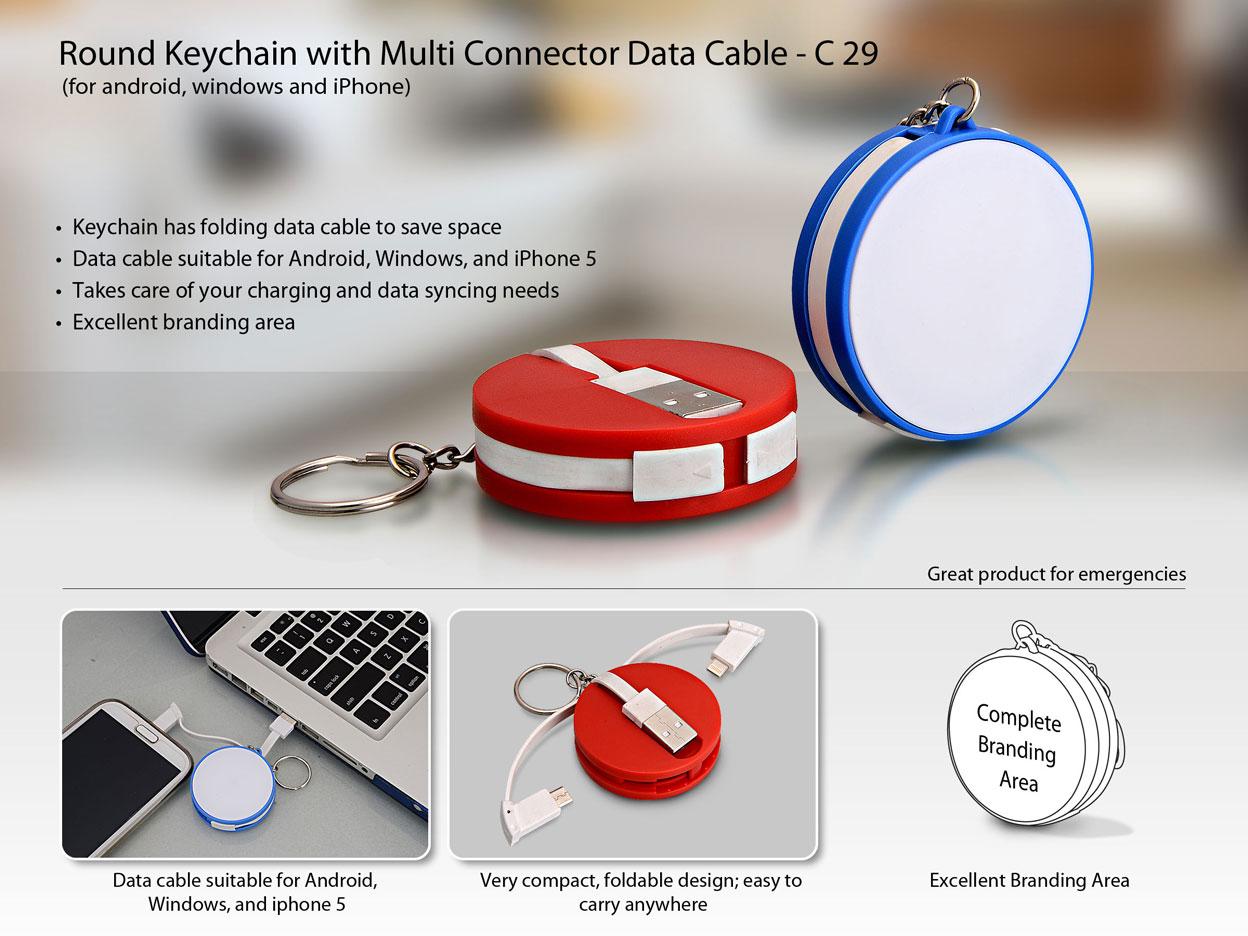 Round Keychain With Multi Connector Data Cable