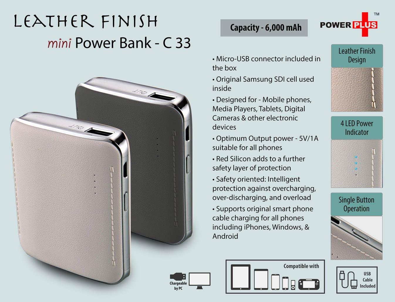 Leather Finish Mini Power Bank