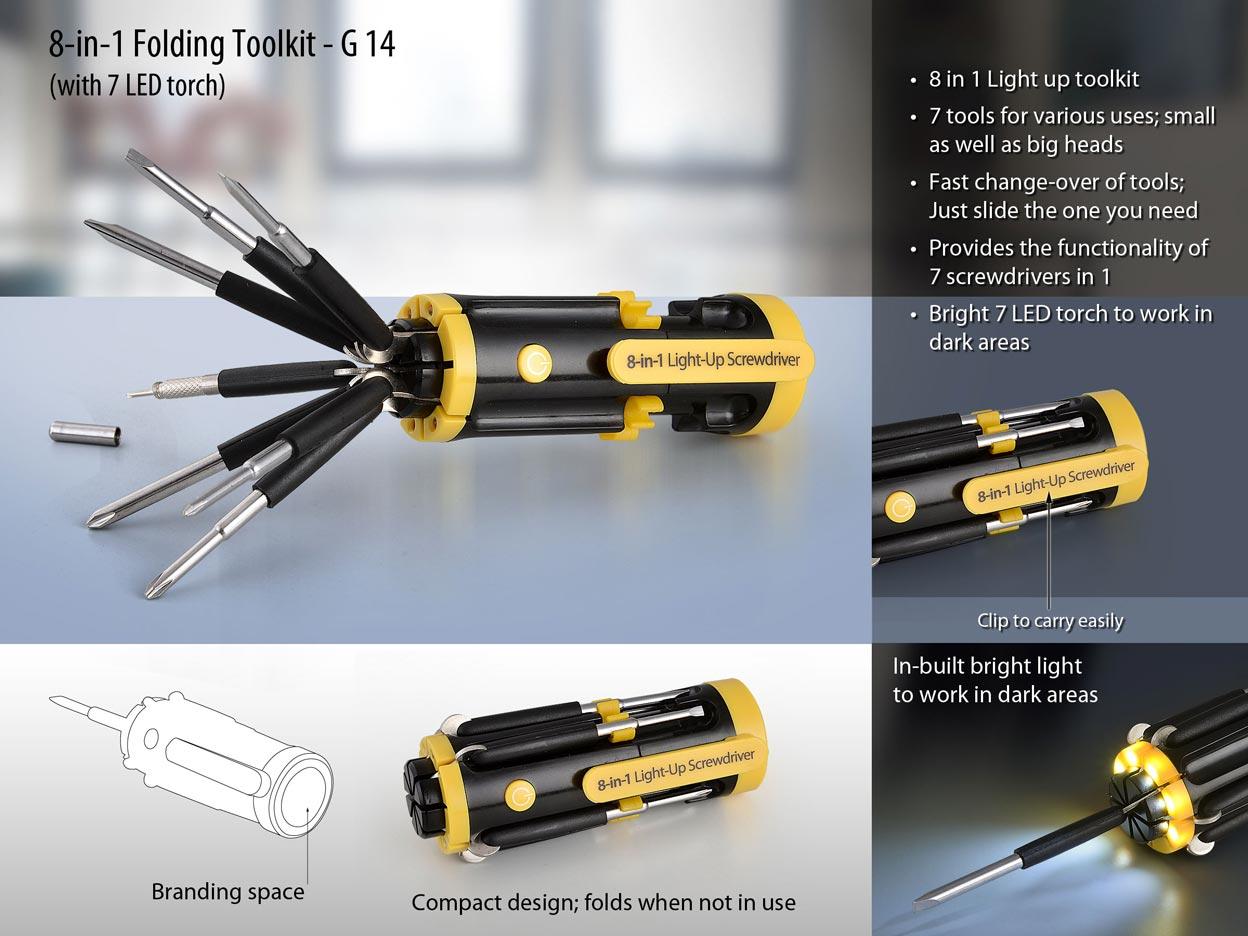 Folding Toolkit With LED Torch
