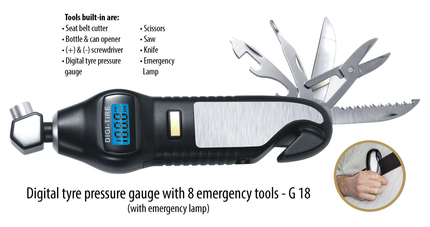 Digital Tyre Pressure Gauge With Emergency Tools
