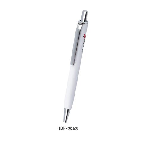 Plastic White With Silver Clickable Pen